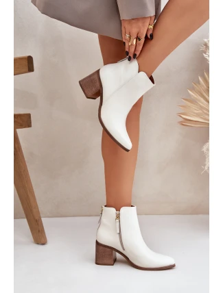 Botky Na Podpatku Přírodní Kůže Zazoo 3673 Bílé