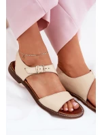 Dámské kožené ploché sandály Zazoo 3014 béžové