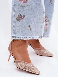 Ozdobené sandály s síťkou na jehle Béžové Bedira