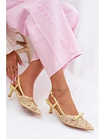 Dámské krajkové sandály na podpatku s mašlí Žluté Maribelle