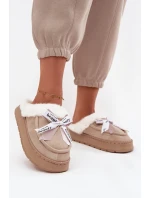 Dámské pantofle s kožíškem a mašlí Fenella – béžové