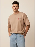 Pánské bavlněné tričko s potiskem cappuccino FashionStreet RX5303 Pánské bavlněné tričko s potiskem cappuccino FashionStreet RX5303
