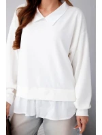 Dámská máslová mikina z viskózy s košilovou vsadkou bílá