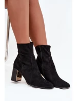 Dámské botky Amelisse – černé, na podpatku, zateplené se zlatým detailem