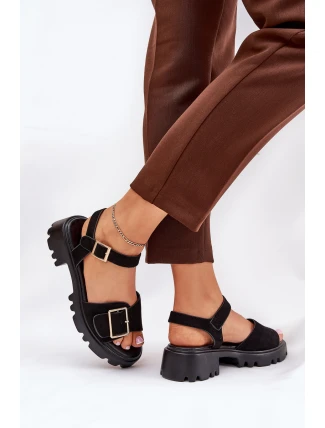 Eko Semišové Sandály Dámské S Přezkou Černé Gofielle