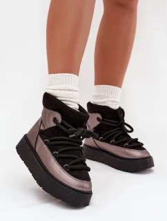 Nízké dámské sněhule s hřejivým kožíškem a silným šněrováním černé Xarina