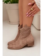 Dámské perforované kotníkové boty na podpatku Béžové Briavine