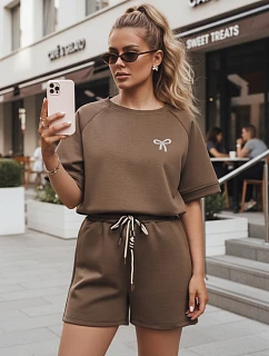 Dámská letní souprava s motýlem z měkké viskózy hnědé barvy FashionStreet AY1188