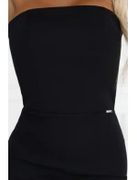 642-1 Korzetové tužkové midi šaty s odhalenými rameny - černé