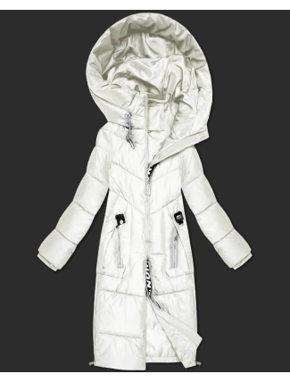 Zimní vypasovaná bunda v barvě ecru s délkou do poloviny stehen S'West (B/R8535-26) Zimní vypasovaná bunda v barvě ecru s délkou do poloviny stehen S'West (B/R8535-26)