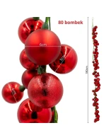 VĚNEC Z VĚTVIČEK 180CM S OZDOBAMI 80 KS.SLÍDA ČERVENÁ