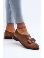 Dámské polobotky z ekokože s nízkým podpatkem a ozdobou hnědé Hadiena Dámské polobotky z ekokože s nízkým podpatkem a ozdobou hnědé Hadiena
