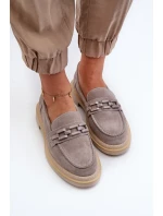 Dámské semišové mokasíny na plochém podpatku s ozdobou D&A TW101 Šedé Dámské semišové mokasíny na plochém podpatku s ozdobou D&A TW101 Šedé