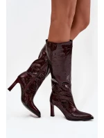 Kožené lakované dámské kozačky na podpatku s vyhříváním D&A CR52-716 bordó