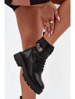 Dámské zateplené workery Selita s ozdobným páskem – černé