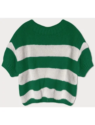 Volný zelený dámský pruhovaný svetr (761ART)