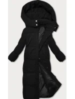 Černá dlouhá bunda-kabát s jednoduchým střihem (WD202229)