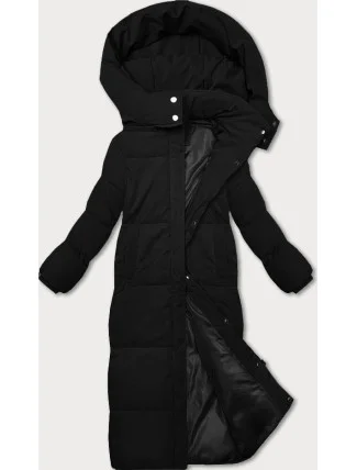 Černá dlouhá bunda-kabát s jednoduchým střihem (WD202229)