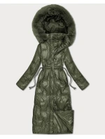 Dlouhá dámská prošívaná zimní bunda v barvě khaki (T2-2221#-22) Dlouhá dámská prošívaná zimní bunda v barvě khaki (T2-2221#-22)