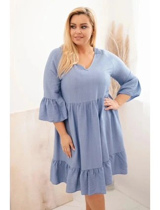 Dámské viskózové šaty Plus Size s ažurovou ozdobou džínová Dámské viskózové šaty Plus Size s ažurovou ozdobou džínová