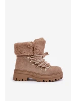 Dámské Šněrovací Boty S Kožíškem Tmavě Béžové Vaminia