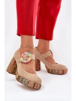 Semišové Čerpadla S Pletením Na Podpatku A Platformě 06839-04 Maciejka Béžové