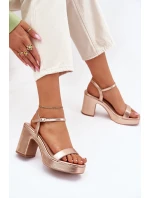 Eko Kožené Sandály Na Podpatku Růžové Zlato Lillita