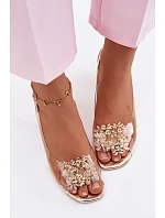 Průhledné sandály na podpatku s krystaly Vinceza 70124 Zlaté
