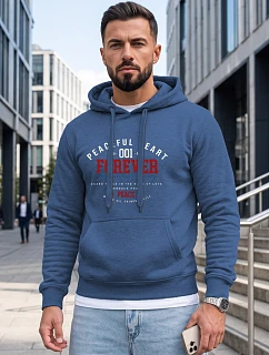 Pánská mikina s kapucí a kapsou na hrudi s potiskem, modrá, FashionStreet NX5150BX