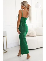 563-3 COSIMA Lesklé, fenomenální šaty s drapérií - ZELENÉ