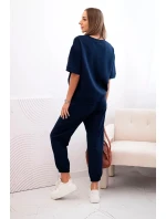 Dámský viskózový komplet s krátkým rukávem a nohavicemi námořnická modř