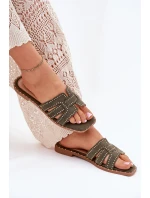 Zdobené Pantofle Na Plochém Podpatku Zelené Anniles