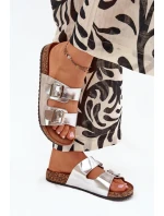 Dámské Pantofle Na Korkové Platformě S Přezkami Stříbrné Vesina