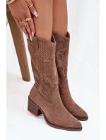 Ažurové Kozačky Damské Na Podpatku Tmavě Béžové Olivette