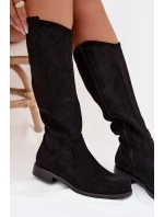 Dámské kozačky s otevřeným vzorem na nízkém podpatku S.Barski HY61-8022 Černé