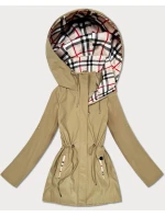 Damska kurtka z wykończeniem w kratkę Goodlookin piaskowa (KK60411-4#)