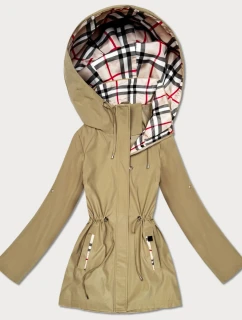 Damska kurtka z wykończeniem w kratkę Goodlookin piaskowa (KK60411-4#)