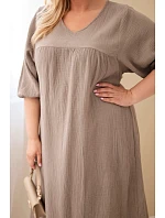 Dámské šaty Plus size bavlněné mušelínové s výstřihem do V šedohnědá