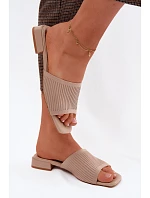 Materiálové dámské pantofle na plochém podpatku tmavě béžové Belissea