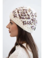 Dámská zimní čepice s barevnými vzory a silným nápletem K353 ecru+fialový