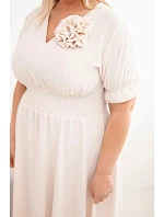 Dámské šaty Plus Size s výstřihem do V a řaseným pasem světle béžová