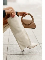 Kozačky Na Podpatku S Otočeným Svrškem Světle Béžové Bellinna