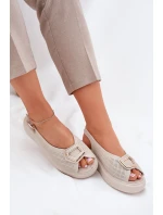 Dámské Kožené Sandály S Dekorací S.Barski LR51-786 Béžové