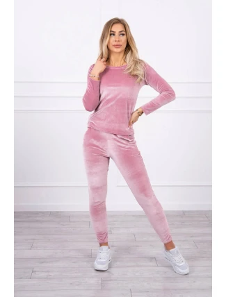 Velurová souprava se záhybem vzadu tmavě pudrově růžová