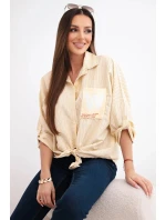Dámská bavlněná košile s pásky a vázáním žlutá