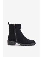 Botky Z Eko Semiše Na Plochém Podpatku Černé Innabelle