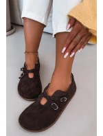 Kožené semišové dámské polobotky s pásky Zazoo N1271 čokoládové