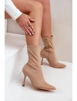 Materiálové Kotníkové Boty Na Jehlovém Podpatku Tmavě Béžové Amune