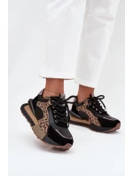 Dámské kožené tenisky na platformě s leopardím vzorem Artiker – černé