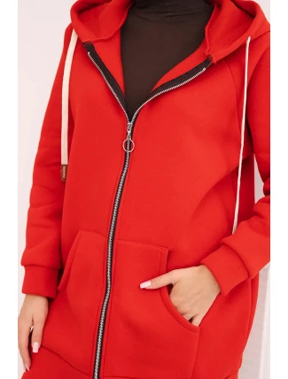 Zateplená dámská mikina s kapucí a zipem červená
